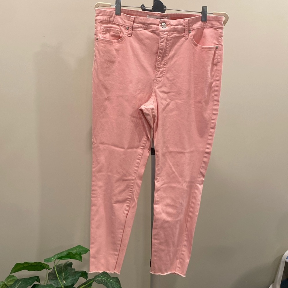 Vintage America Vintage High Rise Skinny Ankle Jeans with Raw Hem in Pale Pink